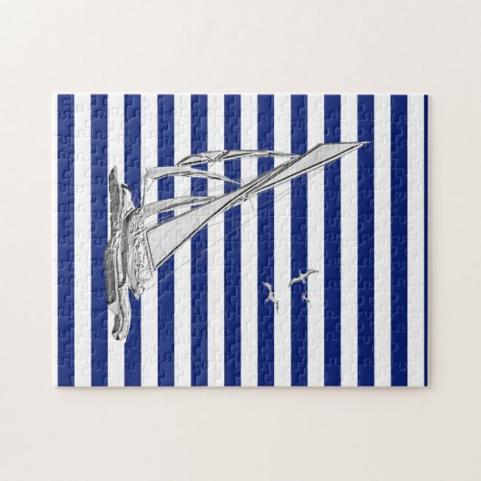 Chrome Sailing on Nautical Stripes Legpuzzel (Horizontaal)
