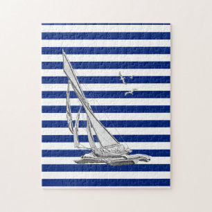 Chrome Sailing on Nautical Stripes Legpuzzel