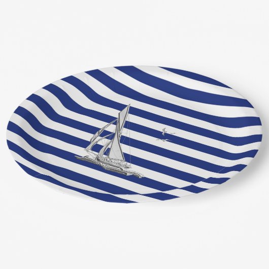 Chrome Sailing on Nautical Stripes Papieren Bordje (Gekanteld)