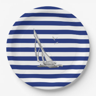 Chrome Sailing on Nautical Stripes Papieren Bordje