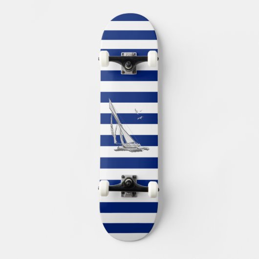 Chrome Sailing on Nautical Stripes Persoonlijk Skateboard (Voorkant)