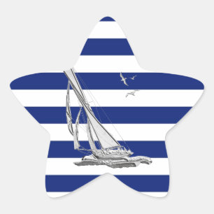 Chrome Sailing on Nautical Stripes Ster Sticker