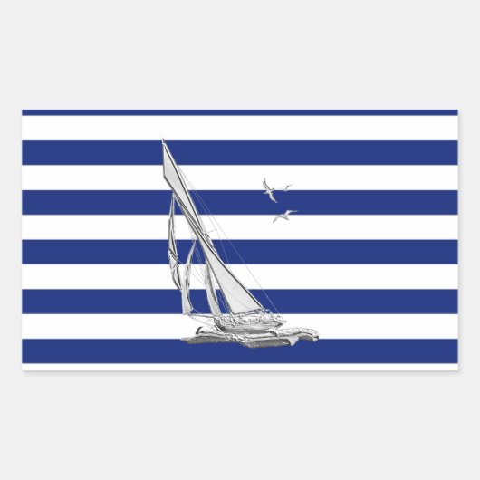Chrome Sailing op Nautical Stripes Rechthoekige Sticker (Voorkant)