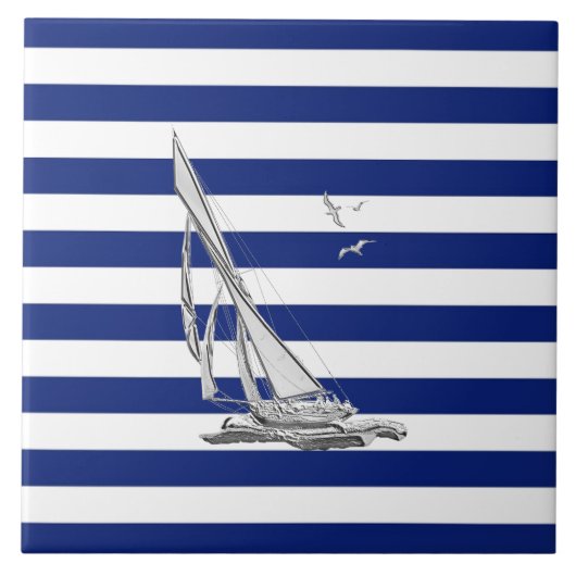 Chrome Sailing op Nautical Stripes Tegeltje (Voorkant)