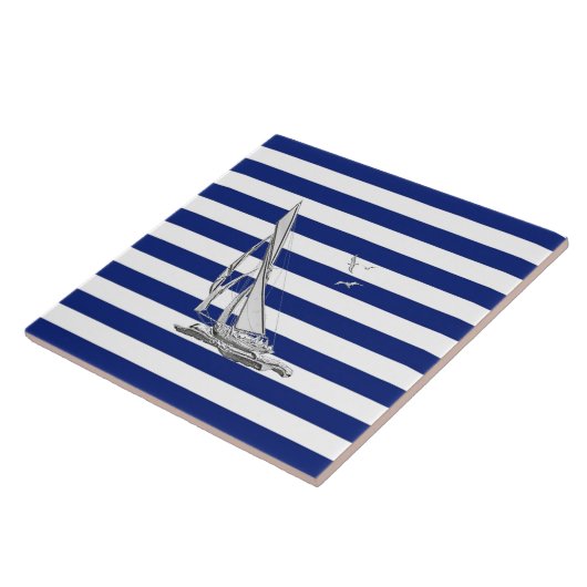 Chrome Sailing op Nautical Stripes Tegeltje (Zijkant)