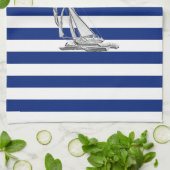 Chrome Sailing op Nautical Stripes Theedoek (Gevouwen)
