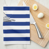 Chrome Sailing op Nautical Stripes Theedoek (Quarter Fold)