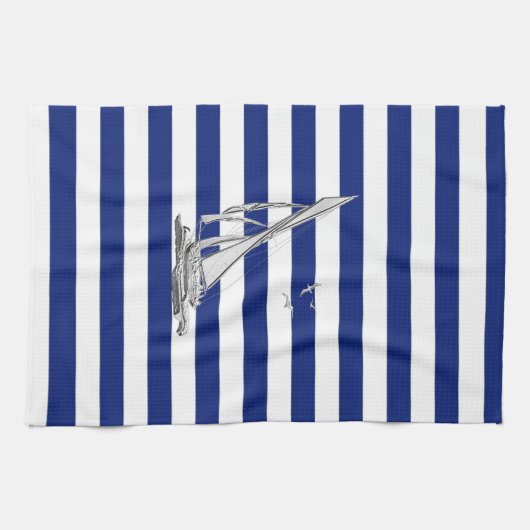 Chrome Sailing op Nautical Stripes Theedoek (Horizontaal)