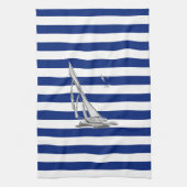Chrome Sailing op Nautical Stripes Theedoek (Verticaal)