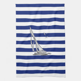 Chrome Sailing op Nautical Stripes Theedoek