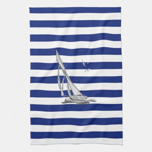 Chrome Sailing op Nautical Stripes Theedoek (Verticaal)