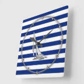 Chrome Sailing op Nautical Stripes Vierkante Klok (Hoek)