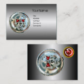 CHROME SCHEDEL, STAAL EN RODE RUBY MONOGRAM VISITEKAARTJE (Voorkant / Achterkant)