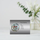 CHROME SCHEDEL, STAAL EN RODE RUBY MONOGRAM VISITEKAARTJE (Staand voorkant)