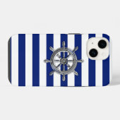 Chrome Scheepswielprint op marine strepen iPhone Hoesje (Achterkant horizontaal)