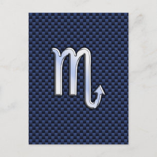 Chrome Scorpio Zodiac Sign on Blue Carbon Fibre Briefkaart