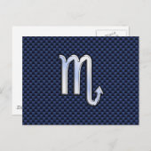 Chrome Scorpio Zodiac Sign on Blue Carbon Fibre Briefkaart (Voorkant / Achterkant)