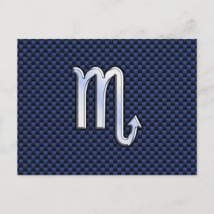 Chrome Scorpio Zodiac Sign on Blue Carbon Fibre Briefkaart
