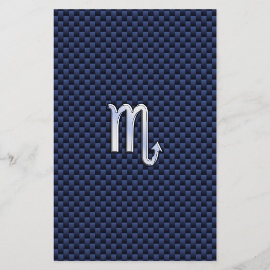Chrome Scorpio Zodiac Sign on Blue Carbon Fibre Briefpapier (Voorkant)