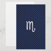 Chrome Scorpio Zodiac Sign on Blue Carbon Fibre Briefpapier (Voorkant / Achterkant)