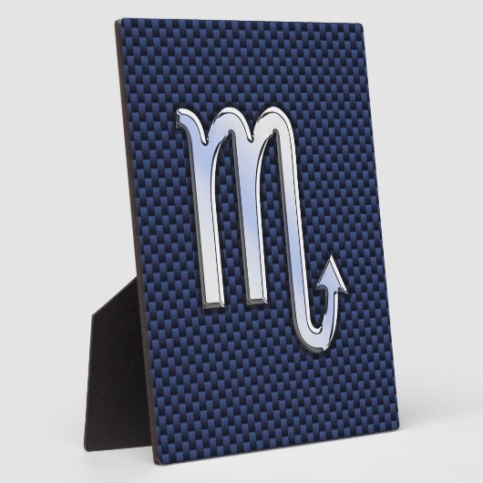 Chrome Scorpio Zodiac Sign on Blue Carbon Fibre Fotoplaat (Zijkant)
