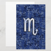 Chrome Scorpio Zodiac Sign on Navy Blue Camo Briefpapier (Voorkant / Achterkant)