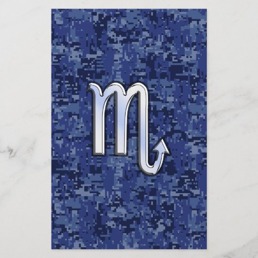 Chrome Scorpio Zodiac Sign on Navy Blue Camo Briefpapier (Voorkant)