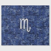 Chrome Scorpio Zodiac Sign on Navy Blue Camo Cadeaupapier (Vlak)