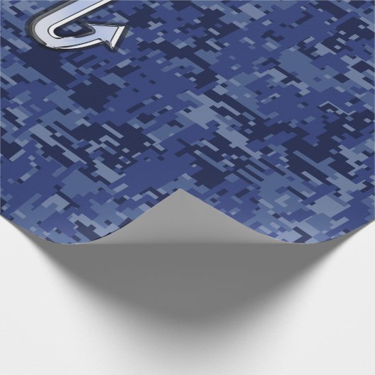 Chrome Scorpio Zodiac Sign on Navy Blue Camo Cadeaupapier (Hoek)
