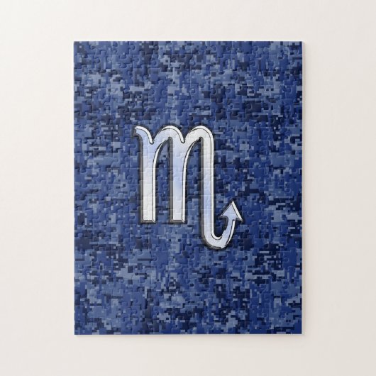 Chrome Scorpio Zodiac Sign on Navy Blue Camo Legpuzzel (Verticaal)