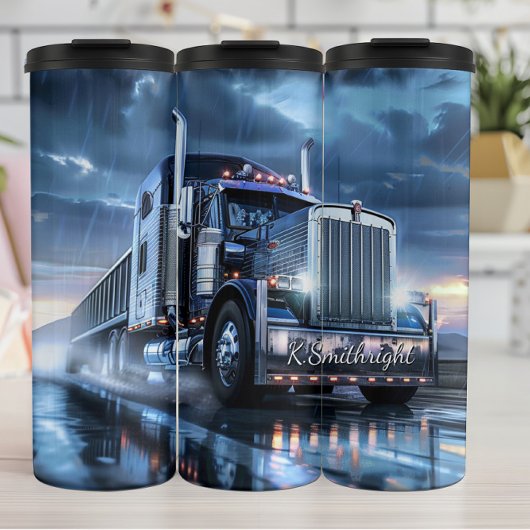 Chrome Semi Truck Rain Storm Thermosbeker