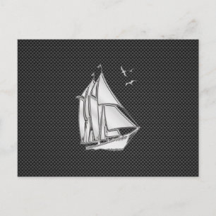 Chrome Silver-achtige zeilboot op koolstofvezel Briefkaart