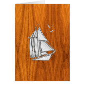 Chrome Silver als Sailboot op Teak Veneer (Voorkant)