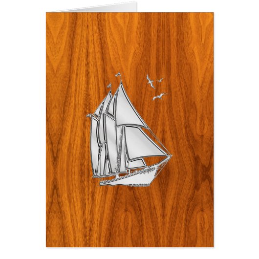 Chrome Silver als Sailboot op Teak Veneer (Voorkant)
