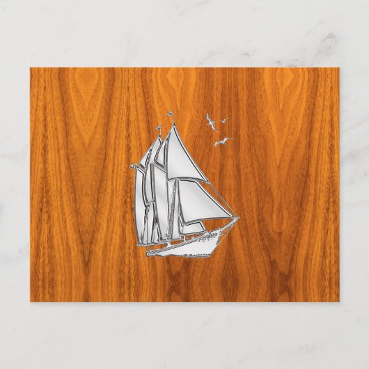 Chrome Silver als Sailboot op Teak Veneer Briefkaart (Voorkant)