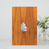 Chrome Silver als Sailboot op Teak Veneer Briefpapier (Staand voorkant)