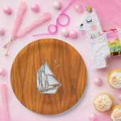 Chrome Silver als Sailboot op Teak Veneer Papieren Bordje (Feest)
