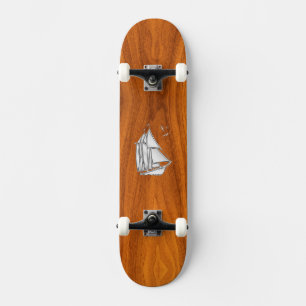 Chrome Silver als Sailboot op Teak Veneer Persoonlijk Skateboard