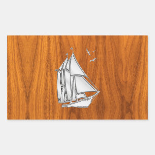 Chrome Silver als Sailboot op Teak Veneer Rechthoekige Sticker