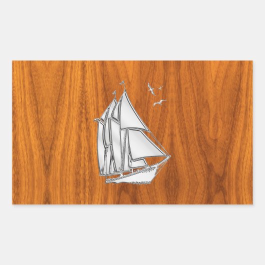 Chrome Silver als Sailboot op Teak Veneer Rechthoekige Sticker (Voorkant)