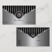 Chrome Silver Black Stripe Elegant Classy Visitekaartje (Voorkant / Achterkant)