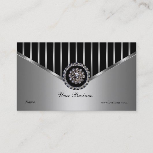 Chrome Silver Black Stripe Elegant Classy Visitekaartje (Voorkant)