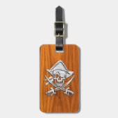Chrome Silver Pirate on Teak Veneer Decor Bagagelabel (Voorkant verticaal)