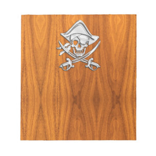 Chrome Silver Pirate on Teak Veneer Decor Notitieblok