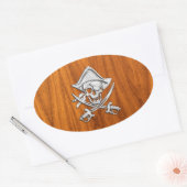 Chrome Silver Pirate on Teak Veneer Decor Ovale Sticker (Envelop)