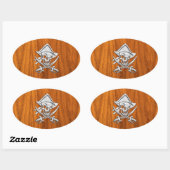 Chrome Silver Pirate on Teak Veneer Decor Ovale Sticker (Vel)