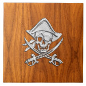 Chrome Silver Pirate on Teak Veneer Decor Tegeltje (Voorkant)