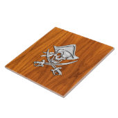 Chrome Silver Pirate on Teak Veneer Decor Tegeltje (Zijkant)