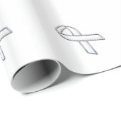 Chrome Silver Print Belted White Ribbon Awareness Cadeaupapier (Rol Hoek)