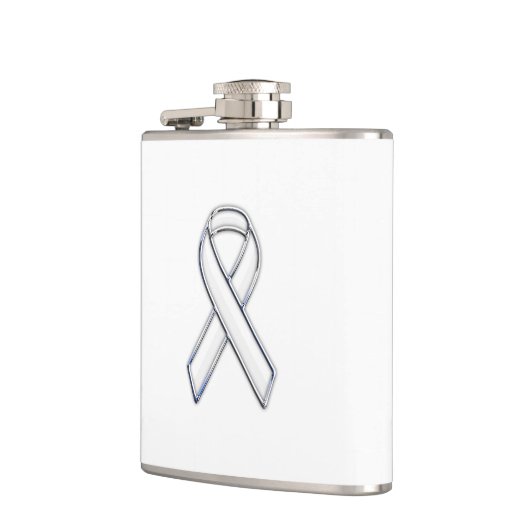 Chrome Silver Print Belted White Ribbon Awareness Heupfles (Links)